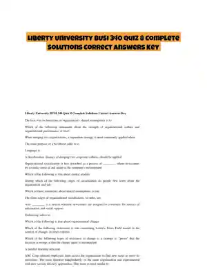 Liberty University BUSI 340 Quiz 8 Complete Solutions Correct Answers Key