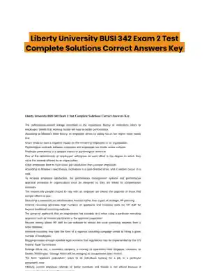Liberty University BUSI 342 Exam 2 Test Complete Solutions Correct Answers Key