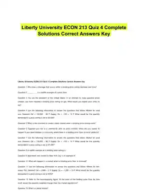 Liberty University ECON 213 Quiz 4 Complete Solutions Correct Answers Key