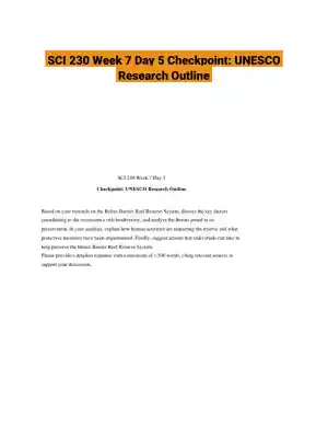 SCI 230 Week 7 Day 5 Checkpoint: UNESCO Research Outline
