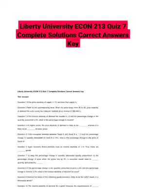 Liberty University ECON 213 Quiz 7 Complete Solutions Correct Answers Key