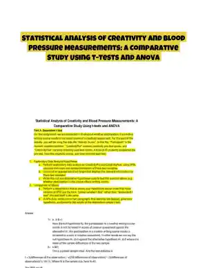 Statistical Analysis of Creativity and Blood Pressure Measurements: A Comparative Study Using t-tests and ANOVA