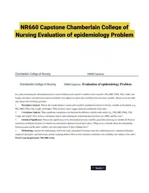 NR660 Capstone Chamberlain College of Nursing Evaluation of epidemiology Problem