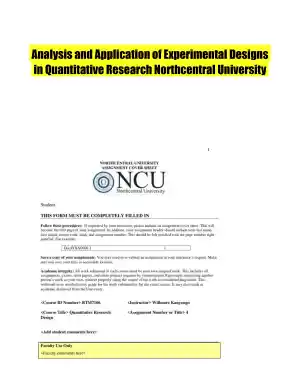 Analysis and Application of Experimental Designs in Quantitative Research Northcentral University