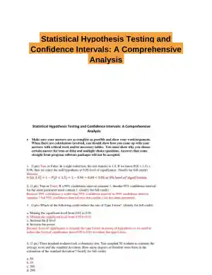 Statistical Hypothesis Testing and Confidence Intervals: A Comprehensive Analysis