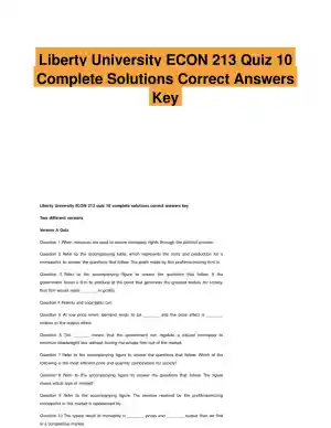 Liberty University ECON 213 Quiz 10 Complete Solutions Correct Answers Key