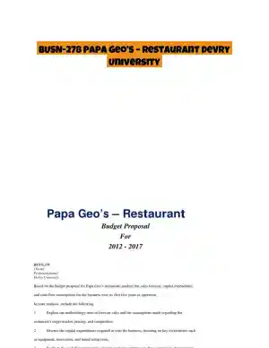 BUSN-278 Papa Geo�s � Restaurant DeVry University