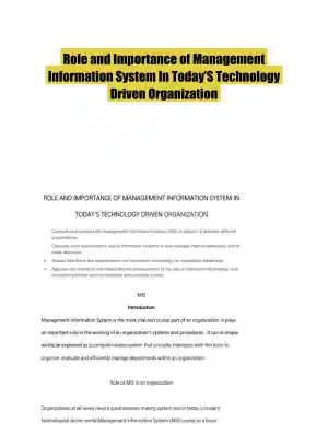 Role and Importance of Management Information System In Today�S Technology Driven Organization