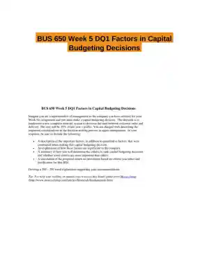 BUS 650 Week 5 DQ1 Factors in Capital Budgeting Decisions