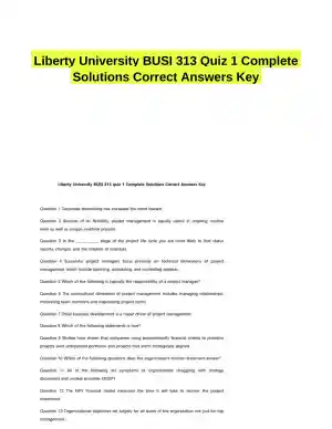 Liberty University BUSI 313 Quiz 1 Complete Solutions Correct Answers Key