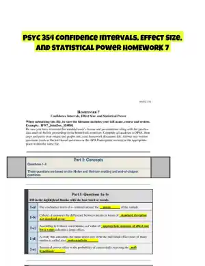 PSYC 354 Confidence Intervals, Effect Size, and Statistical Power HOMEWORK 7