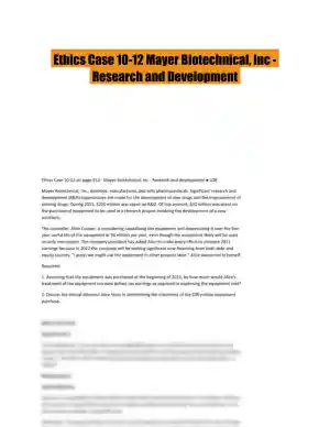 Ethics Case 10-12 Mayer Biotechnical, Inc - Research and Development