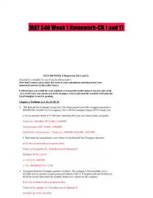 MAT 540 Week 1 Homework-CH 1 and 11