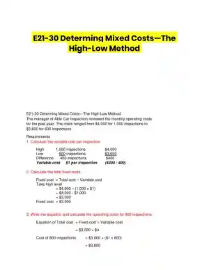 E21-30 Determing Mixed Costs�The High-Low Method