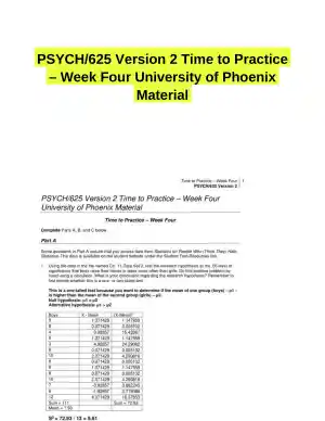 PSYCH/625 Version 2 Time to Practice � Week Four University of Phoenix Material
