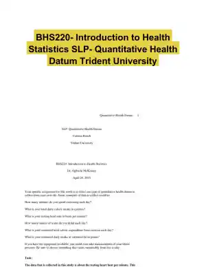 BHS220- Introduction to Health Statistics SLP- Quantitative Health Datum Trident University
