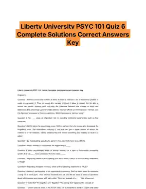 Liberty University PSYC 101 Quiz 6 Complete Solutions Correct Answers Key