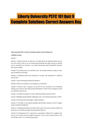 Liberty University PSYC 101 Quiz 9 Complete Solutions Correct Answers Key