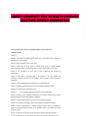 Liberty University PSYC 101 Quiz 14 Complete Solutions Correct Answers Key