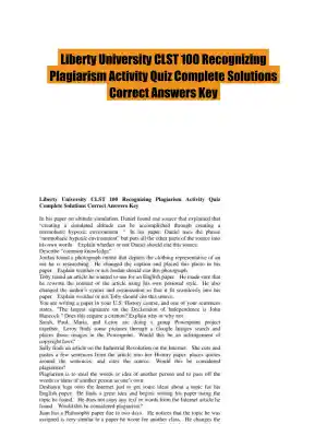 Liberty University CLST 100 Recognizing Plagiarism Activity Quiz Complete Solutions Correct Answers Key