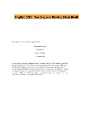English 135 : Texting and Driving Final Draft