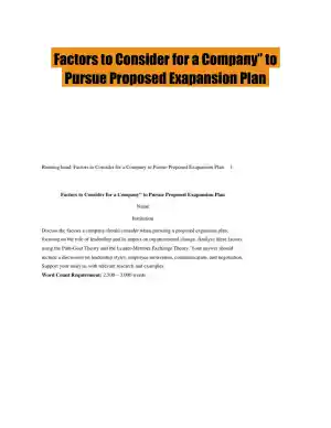 Factors to Consider for a Company� to Pursue Proposed Exapansion Plan