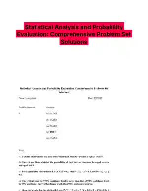Statistical Analysis and Probability Evaluation: Comprehensive Problem Set Solutions