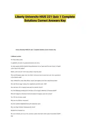 Liberty University HIUS 221 Quiz 1 Complete Solutions Correct Answers Key