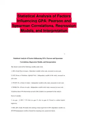 Statistical Analysis of Factors Influencing GPA: Pearson and Spearman Correlations, Regression Models, and Interpretation
