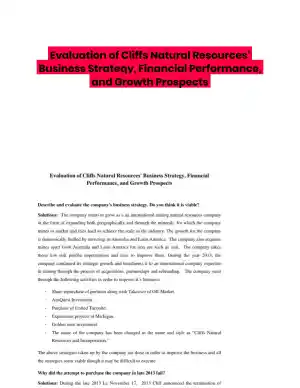 Evaluation of Cliffs Natural Resources' Business Strategy, Financial Performance, and Growth Prospects