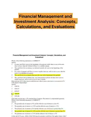 Financial Management and Investment Analysis: Concepts, Calculations, and Evaluations