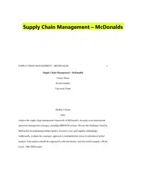 Supply Chain Management � McDonalds