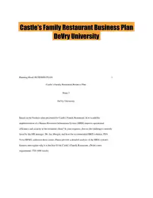 Castle�s Family Restaurant Business Plan DeVry University
