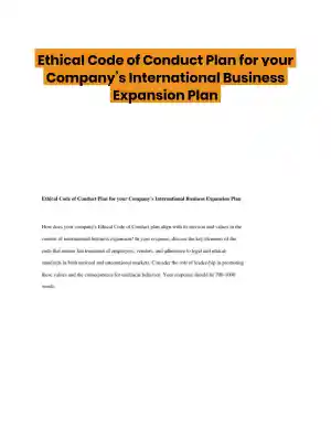 Ethical Code of Conduct Plan for your Company�s International Business Expansion Plan
