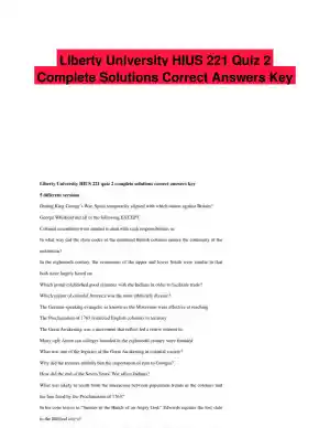 Liberty University HIUS 221 Quiz 2 Complete Solutions Correct Answers Key