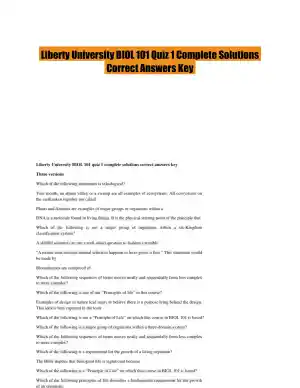 Liberty University BIOL 101 Quiz 1 Complete Solutions Correct Answers Key