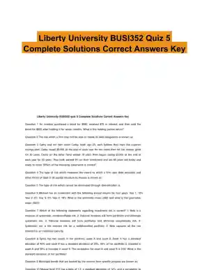 Liberty University BUSI352 Quiz 5 Complete Solutions Correct Answers Key