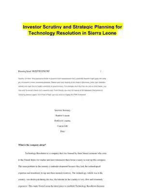 Investor Scrutiny and Strategic Planning for Technology Resolution in Sierra Leone