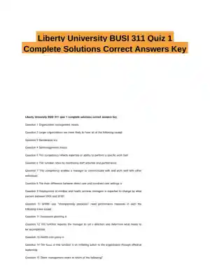 Liberty University BUSI 311 Quiz 1 Complete Solutions Correct Answers Key