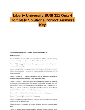 Liberty University BUSI 311 Quiz 4 Complete Solutions Correct Answers Key