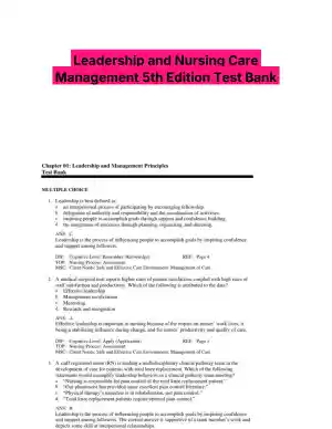 Leadership and Nursing Care Management 5th Edition Test Bank