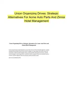 Union Organizing Drives: Strategic Alternatives For Acme Auto Parts And Zinnia Hotel Management