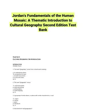 Jordan's Fundamentals of the Human Mosaic: A Thematic Introduction to Cultural Geography Second Edition Test Bank