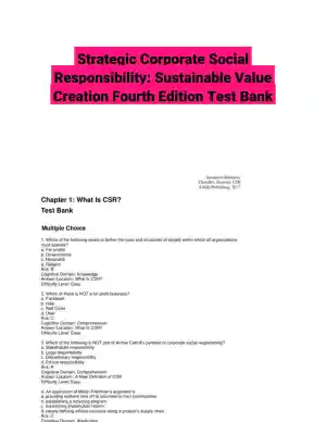 Strategic Corporate Social Responsibility: Sustainable Value Creation Fourth Edition Test Bank
