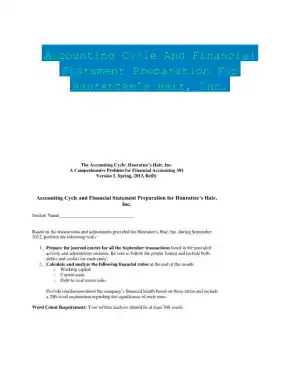 Accounting Cycle And Financial Statement Preparation For Hanrattee�s Hair, Inc.