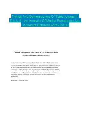 Trends And Demographics Of Tablet Usage In The U.S.: An Analysis Of Market Penetration And Consumer Behavior (2010-2014)