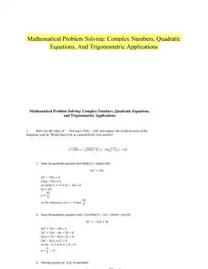 Mathematical Problem Solving: Complex Numbers, Quadratic Equations, And Trigonometric Applications
