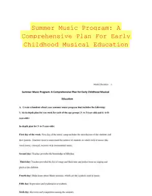 Summer Music Program: A Comprehensive Plan For Early Childhood Musical Education