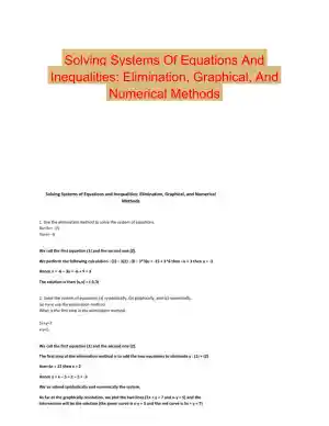 Solving Systems Of Equations And Inequalities: Elimination, Graphical, And Numerical Methods