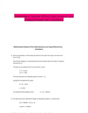Mathematical Analysis Of Pool Table Geometry And Tangent/Normal Line Calculations